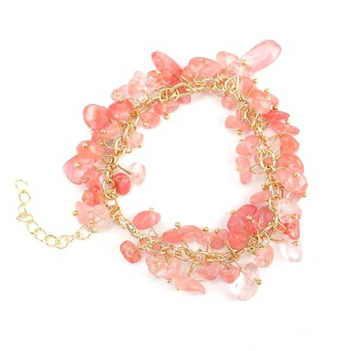 Namzi Handgefertigtes Perlenarmband, geeignet für Männer und Frauen, unregelmäßiger Naturstein Kristall Quaste Crushed Stone Wassertropfen Armband (Dunkelrosa) von Namzi