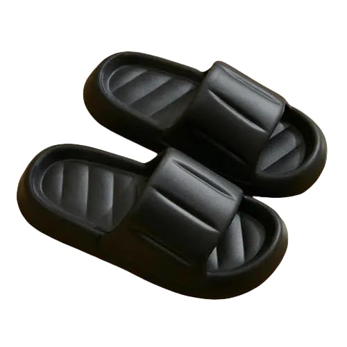 Namzi Kissen Hausschuhe Damen Herren rutschfest Schnell Trocknend Duschkleber Badezimmer Sandalen Ultrakissen Dicke Sohle (Größe:40-41, Schwarz) G von Namzi