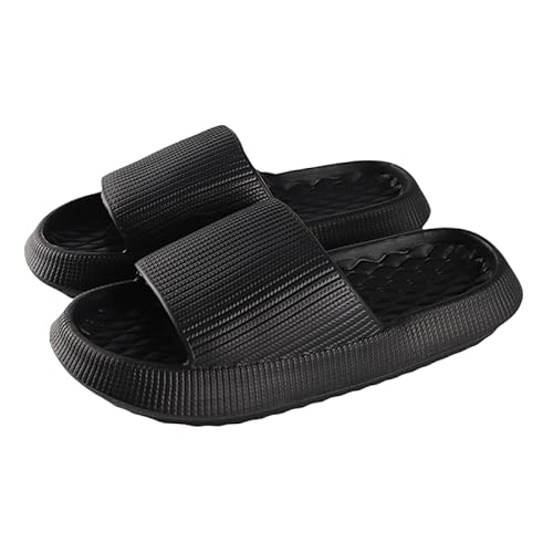 Namzi Kissen Hausschuhe Damen Herren rutschfest Schnell Trocknend Duschkleber Badezimmer Sandalen Ultrakissen Dicke Sohle (Größe:44-45, Schwarz) A von Namzi