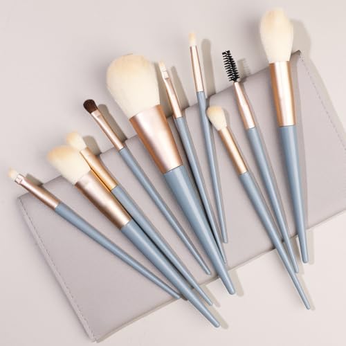 Namzi Make-up-Pinsel-Set, 10 Stück, hochwertige synthetische Grundierung, Puder, Concealer, Lidschatten, Rouge, Grau, Make-up-Pinsel mit grauer Aufbewahrungstasche von Namzi