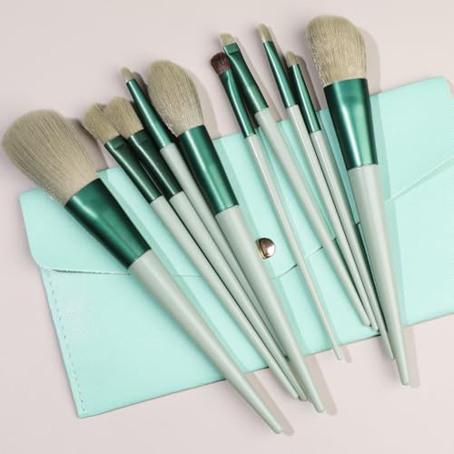 Namzi Make-up-Pinsel-Set, 10 Stück, hochwertige synthetische Grundierung, Puder, Concealer, Lidschatten, Rouge, Grün, Make-up-Pinsel mit grüner Aufbewahrungstasche von Namzi