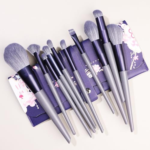 Namzi Make-up-Pinsel-Set, 10 Stück, hochwertige synthetische Grundierung, Puder, Concealer, Lidschatten, Rouge, Lila, Make-up-Pinsel mit Aufbewahrungstasche von Namzi