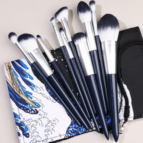 Namzi Make-up-Pinsel-Set, 10 Stück, hochwertige synthetische Grundierung, Puder, Concealer, Lidschatten, Rouge, Nvay Blue Make-up-Pinsel mit Aufbewahrungstasche A von Namzi