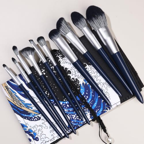Namzi Make-up-Pinsel-Set, 10 Stück, hochwertige synthetische Grundierung, Puder, Concealer, Lidschatten, Rouge, Nvay Blue Make-up-Pinsel mit Aufbewahrungstasche B von Namzi