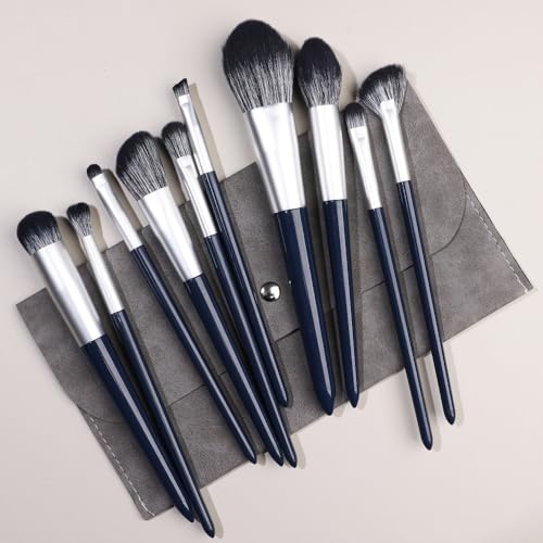 Namzi Make-up-Pinsel-Set, 10 Stück, hochwertige synthetische Grundierung, Puder, Concealer, Lidschatten, Rouge, Nvay Blue Make-up-Pinsel mit dunkelgrauer Aufbewahrungstasche von Namzi