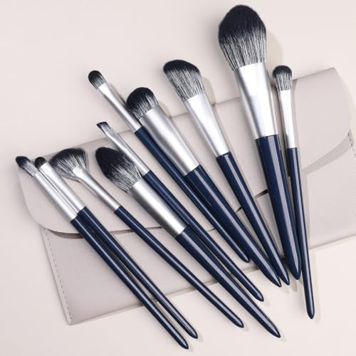 Namzi Make-up-Pinsel-Set, 10 Stück, hochwertige synthetische Grundierung, Puder, Concealer, Lidschatten, Rouge, Nvay Blue Make-up-Pinsel mit grauer Aufbewahrungstasche von Namzi