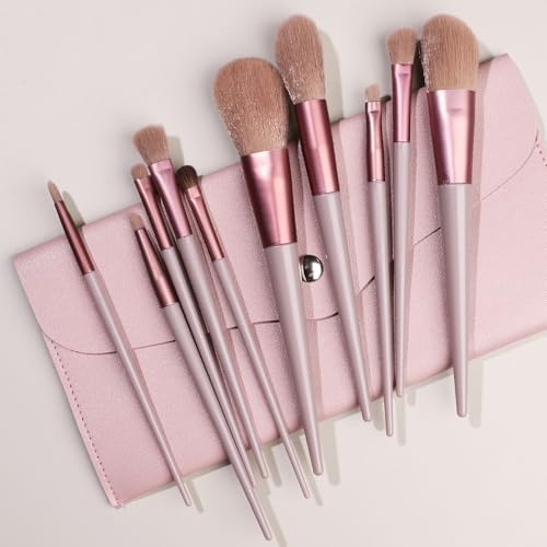 Namzi Make-up-Pinsel-Set, 10 Stück, hochwertige synthetische Grundierung, Puder, Concealer, Lidschatten, Rouge, Pink, Make-up-Pinsel mit rosa Aufbewahrungstasche A von Namzi