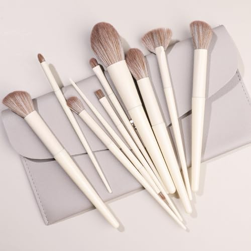 Namzi Make-up-Pinsel-Set, 10 Stück, hochwertige synthetische Grundierung, Puder, Concealer, Lidschatten, Rouge, Weiß, Make-up-Pinsel mit grauer Aufbewahrungstasche von Namzi
