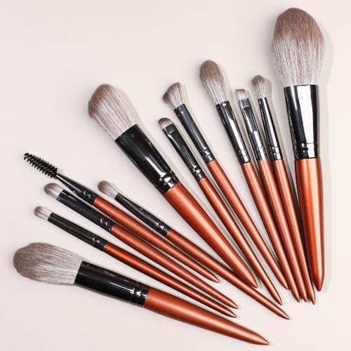 Namzi Make-up-Pinsel-Set, 12-teilig, hochwertige synthetische Grundierung, Puder, Concealer, Lidschatten, Rouge, Make-up-Pinsel, Braun von Namzi