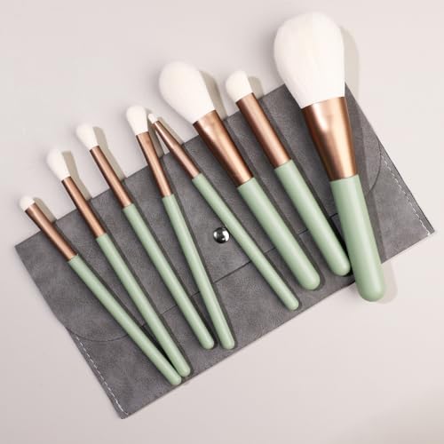 Namzi Make-up-Pinsel-Set, 8-teilig, hochwertige synthetische Grundierung, Puder, Concealer, Lidschatten, Rouge, Grün, Make-up-Pinsel mit dunkelgrauer Aufbewahrungstasche von Namzi