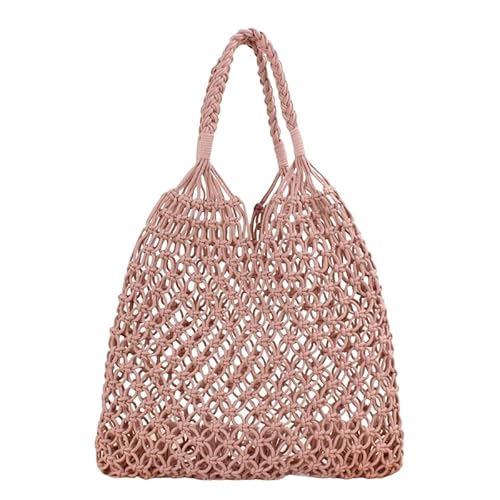 Namzi Pinke gewebte Tasche, 1 Stück, niedlich, einfarbig, einzelne Schultertasche, stilvolles Baumwollseil-Design, perfekt für den täglichen Einkauf von Namzi