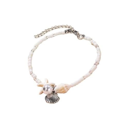 Namzi Schildkröten-Fußkettchen mit Seestern-Armband für Damen, Boho-Blau, bunt, Sommer-Strandschmuck, Weiß, C von Namzi