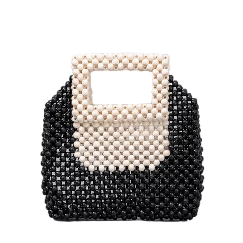 Namzi Schwarze Handtasche, 1 Stück, niedliche Holzperlenfarbblock-Handtasche, stilvolles Damen-Design, perfekt für tägliche Ausflüge und Verabredungen von Namzi