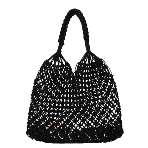 Namzi Schwarze gewebte Tasche, 1 Stück, niedlich, einfarbig, einzelne Schultertasche, stilvolles Baumwollseil-Design, perfekt für den täglichen Einkauf Namzi Schwarze gewebte Tasche, 1 Stück, niedlich, einfarbig, einzelne Schultertasche, stilvolles Baumwollseil-Design, perfekt für den täglichen Einkauf von Namzi