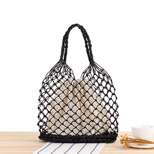 Namzi Schwarze gewebte Tasche, 1 Stück, niedliche, handgehäkelte gewebte Tasche mit Innenfutter, stilvolles handgefertigtes Design, perfekt für den täglichen Gebrauch von Namzi
