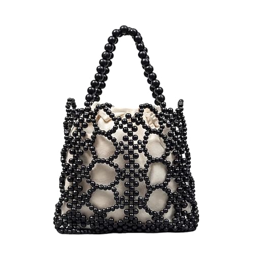 Namzi Schwarze gewebte Tasche, 1 Stück, niedliche Holzperlen-gewebte Tasche, stilvolles handgefertigtes Design, perfekt für den täglichen Ausflug, Kaffeelauf von Namzi