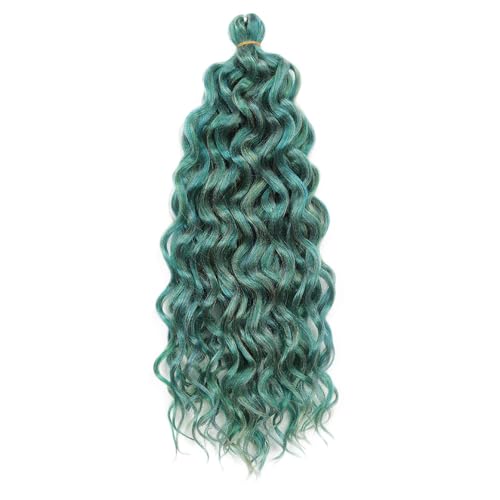 Namzi Tief gewelltes Häkelhaar, lang, gelockt, Häkelhaar für Damen, 45,7 cm, Ozeanwellen, Flechthaar, tiefe gedrehte Häkelzöpfe, synthetische Flecht-Haarverlängerungen, Pfauengrün von Namzi