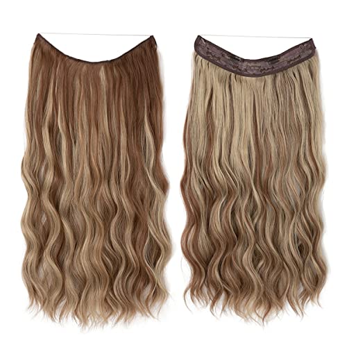 Namzi Unsichtbare Haarverlängerung, dicker Draht, lockig, gewellt, unsichtbar, geheime Haarverlängerung, Fischlinien-Clip, synthetisches Haarteil für Damen, 50,8 cm, Silbergrau von Namzi