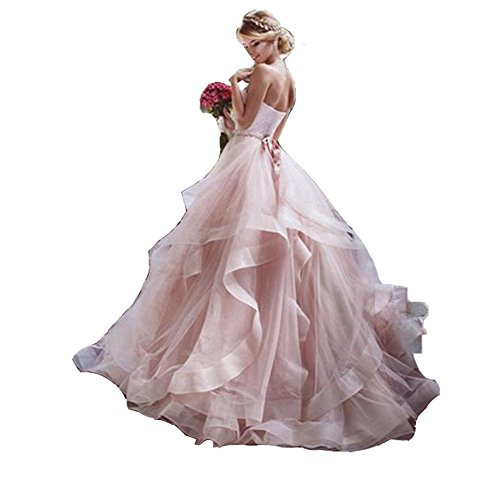 NanGer Damen A Linie Prinzessin Tüll Hochzeitskleider Brautkleider Lang Rosa 50 von nanger