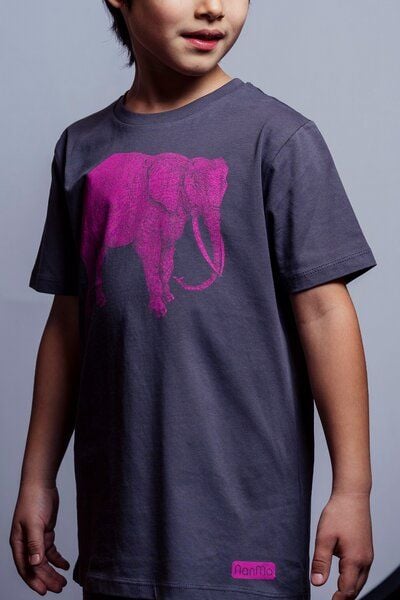 NanMa Bio-Baumwoll-Shirt Elefant | handbedruckt in Österreich | Kinder l regular Fit | grau | lokal & fair & vegan von NanMa