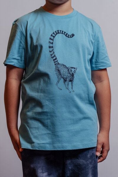 NanMa Bio-Baumwoll-Shirt Lemur | handbedruckt in Österreich | Kinder l regular Fit | grün | blau | lokal & fair & vegan von NanMa
