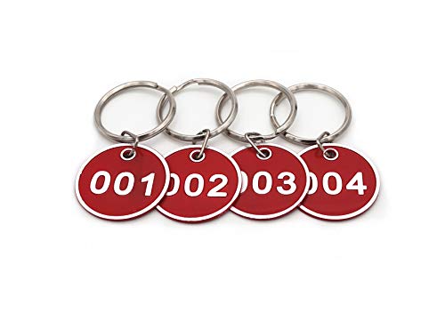 NanTun Aluminum Alloy Metal Key Tag Set, Number ID Tags Key Chain, Numbered Key Rings, 100 Pieces - Red -1 to 100 von NanTun