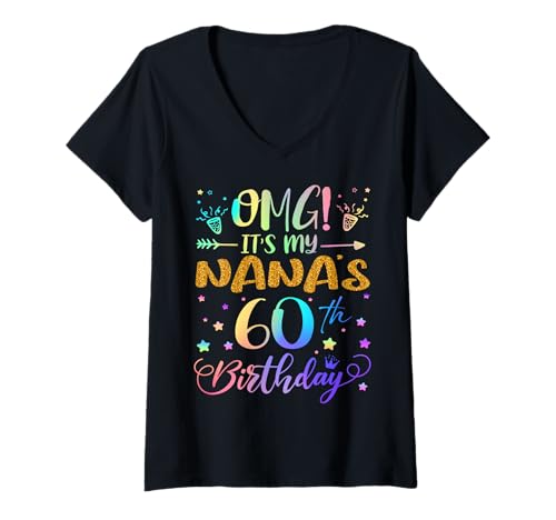 Damen OMG Es ist der 60. Geburtstag meiner Nana, Sweet, 60 Jahre alt T-Shirt mit V-Ausschnitt von Nana 60th Bday Tie Dye Grandchildren