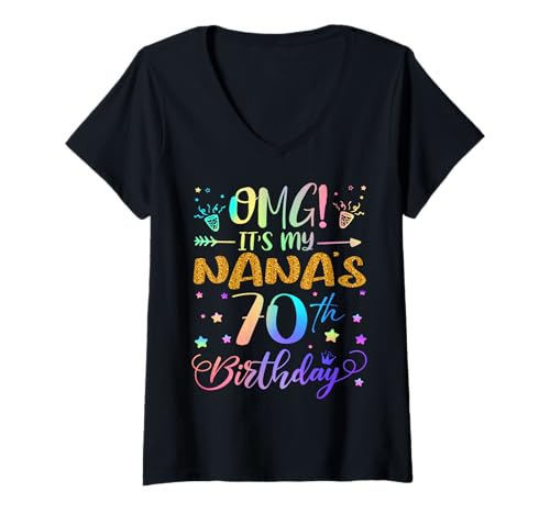 Damen OMG Es ist der 70. Geburtstag meiner Nana, Sweet, 70 Jahre alt T-Shirt mit V-Ausschnitt von Nana 70th Bday Tie Dye Grandchildren