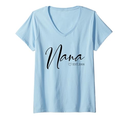 Damen Damen Nana Est 2008 Muttertag | Geburtstagskleidung für T-Shirt mit V-Ausschnitt Damen Damen Nana Est 2008 Muttertag | Geburtstagskleidung für T-Shirt mit V-Ausschnitt von Nana Est 2008 Outfits for Women