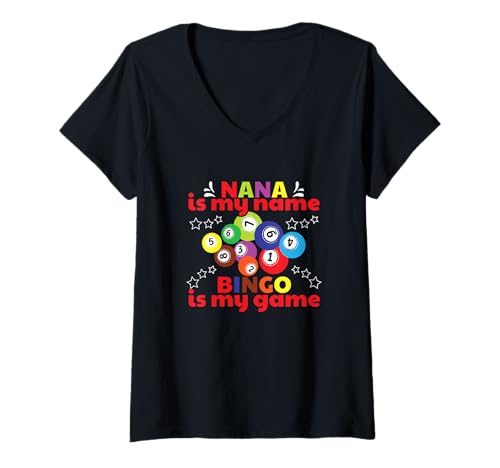 Damen Bingospielerin Oma Nana ist mein Name Bingo ist mein Spiel T-Shirt mit V-Ausschnitt Damen Bingospielerin Oma Nana ist mein Name Bingo ist mein Spiel T-Shirt mit V-Ausschnitt von Nana Is My Name Bingo Is My Game Gift