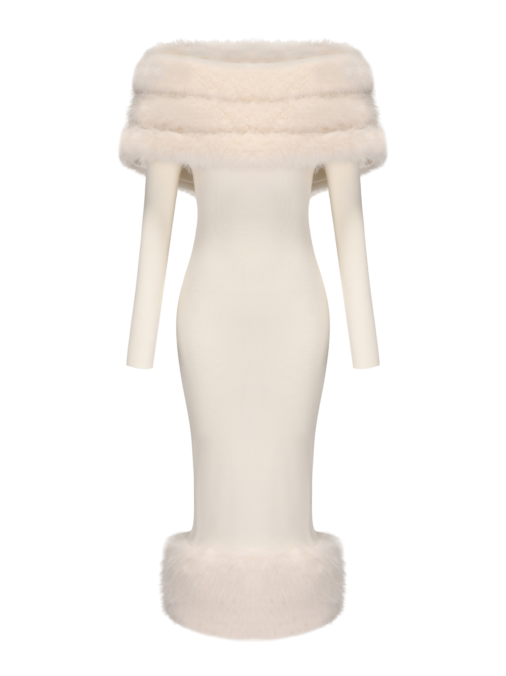 Nana Jacqueline | Natalia Fur Dress (White) | Women's White Midi dresses von Nana Jacqueline