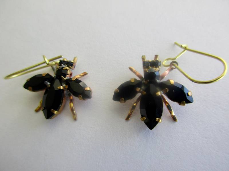 Czech Vintage Style Glas Strass Ohrringe Black Flies Great For Halloween Don't Miss The Opportunity, Diese Zu Besitzen von Nana4Buttons