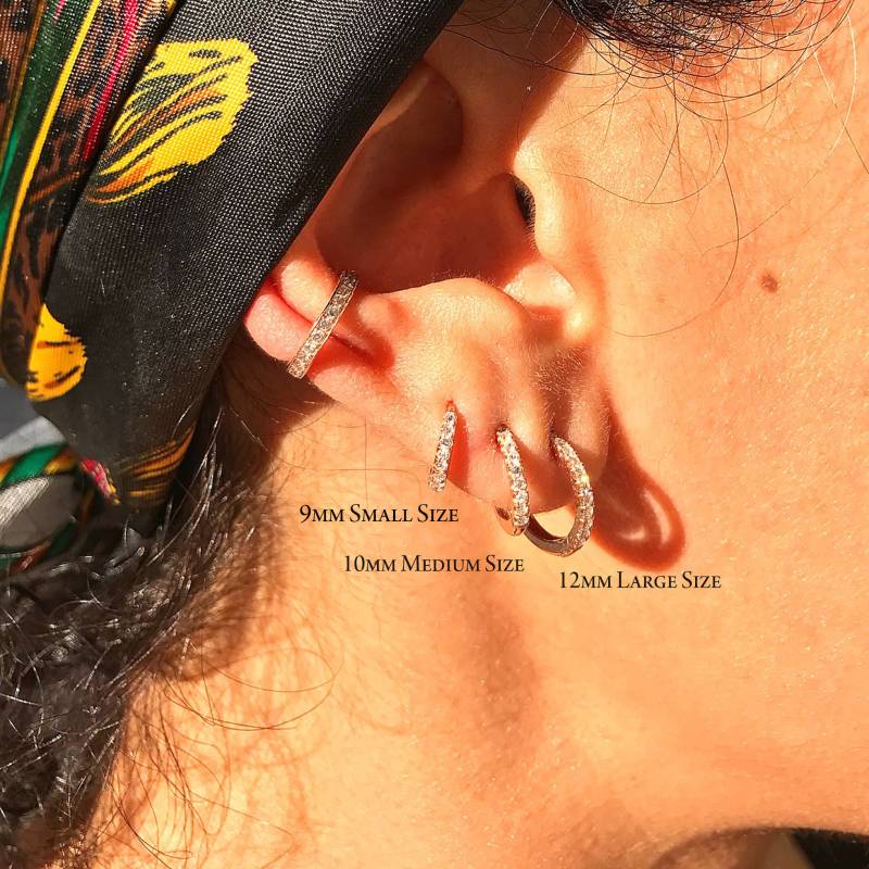 14K Solid Gold Diamant Huggie Hoop Ohrring 12 Mm | 1/2 " Große Größe | Klapp Manschette Verantwortungsvoll Beschaffte Echte Pavé Diamanten Sofort von NanaBijou