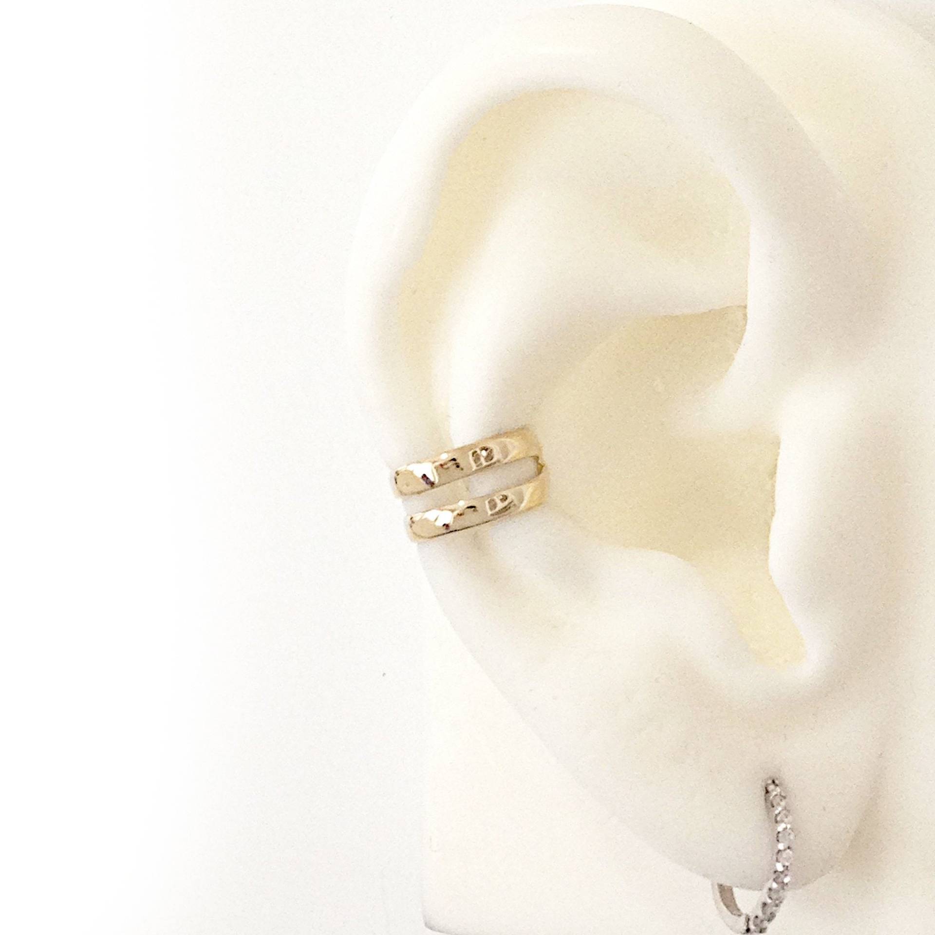 14K Solid Gold Doppel Hoop Ohrmanschette Piercinglose Knorpel Helix Ohrring von NanaBijou