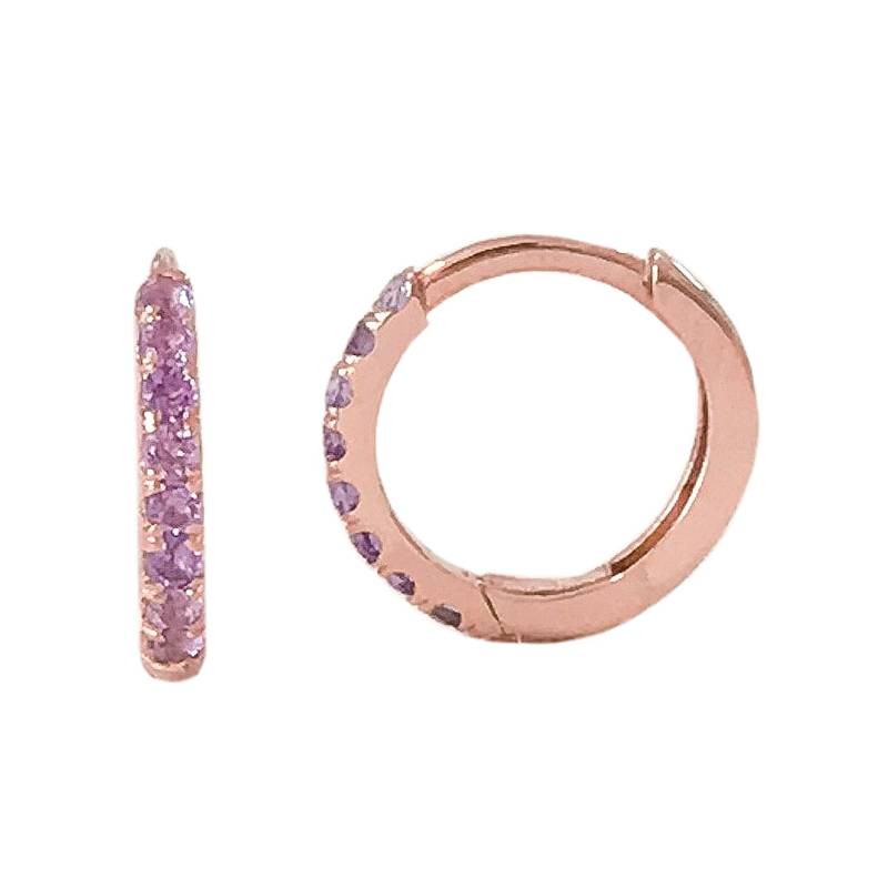 14K Solid Gold Huggie Creole Mit Saphir Ohrring, 10mm Außen X 7.5mm Innendurchmesser | Pavé Hinged Hoop Earlobe, 2nd Hole & Helix Piercings von NanaBijou