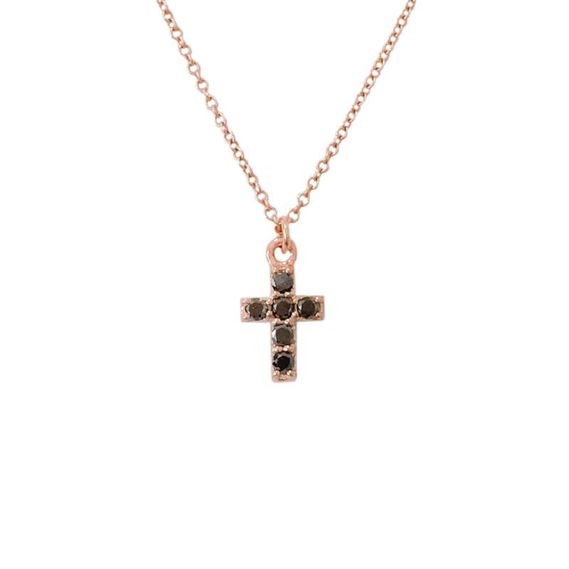Black Diamond Cross 14K Massivgold-Halskette Zierliche Echte Schwarze Diamanten & Massivgoldkreuzanhänger ~ Religiöse Geschenkideen von NanaBijou