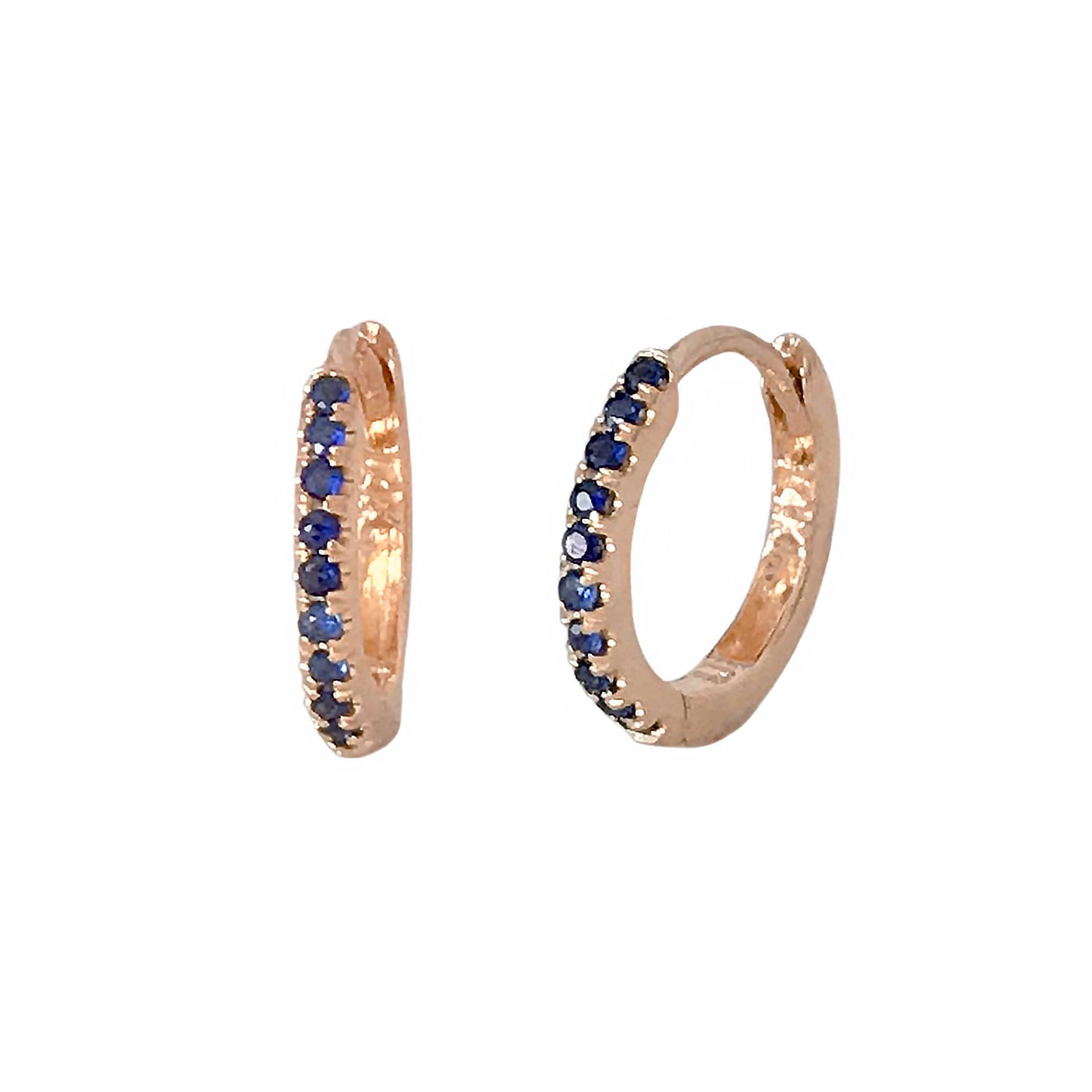 Blauer Saphir 14K Solid Gold Huggie Klapp Pavé Hoopohrring, 9 Mm Außen X 6 Innendurchmesser ~ Kleine Größe | Korpel Oder Helix Piercings von NanaBijou