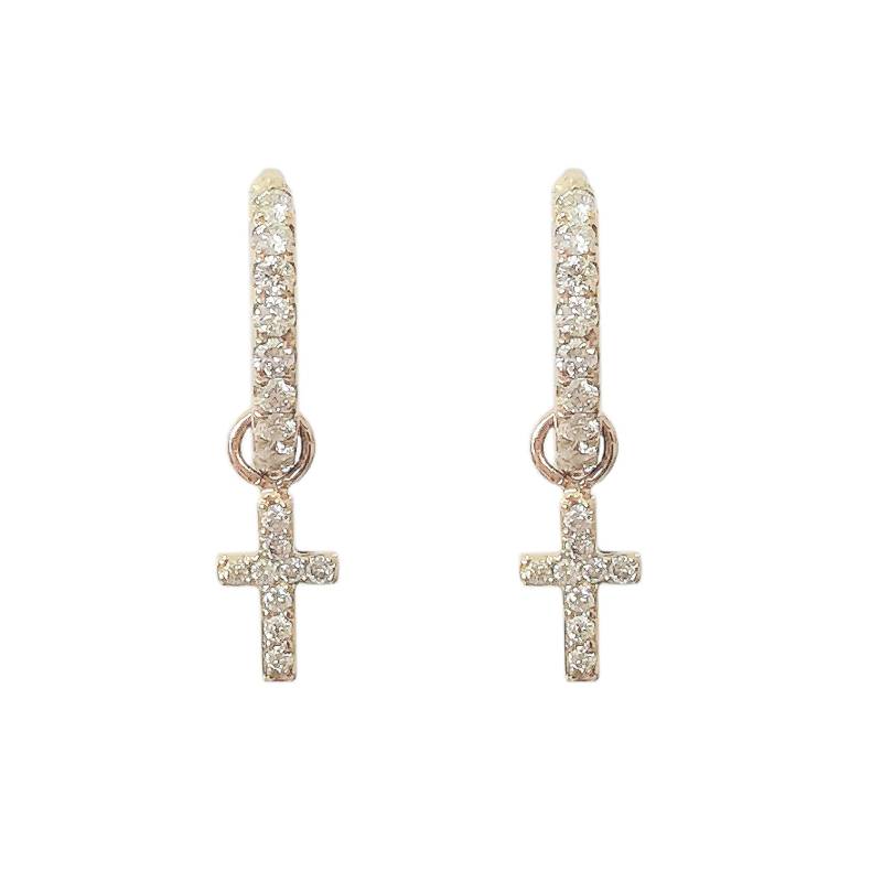 Diamant Kreuz 14K Solid Gold Huggie Hoop Ohrringe Wandelbarer Charm Huggies - Erhältlich in Verschiedenen Hoopgrößen; Echte Natürliche Diamanten von NanaBijou