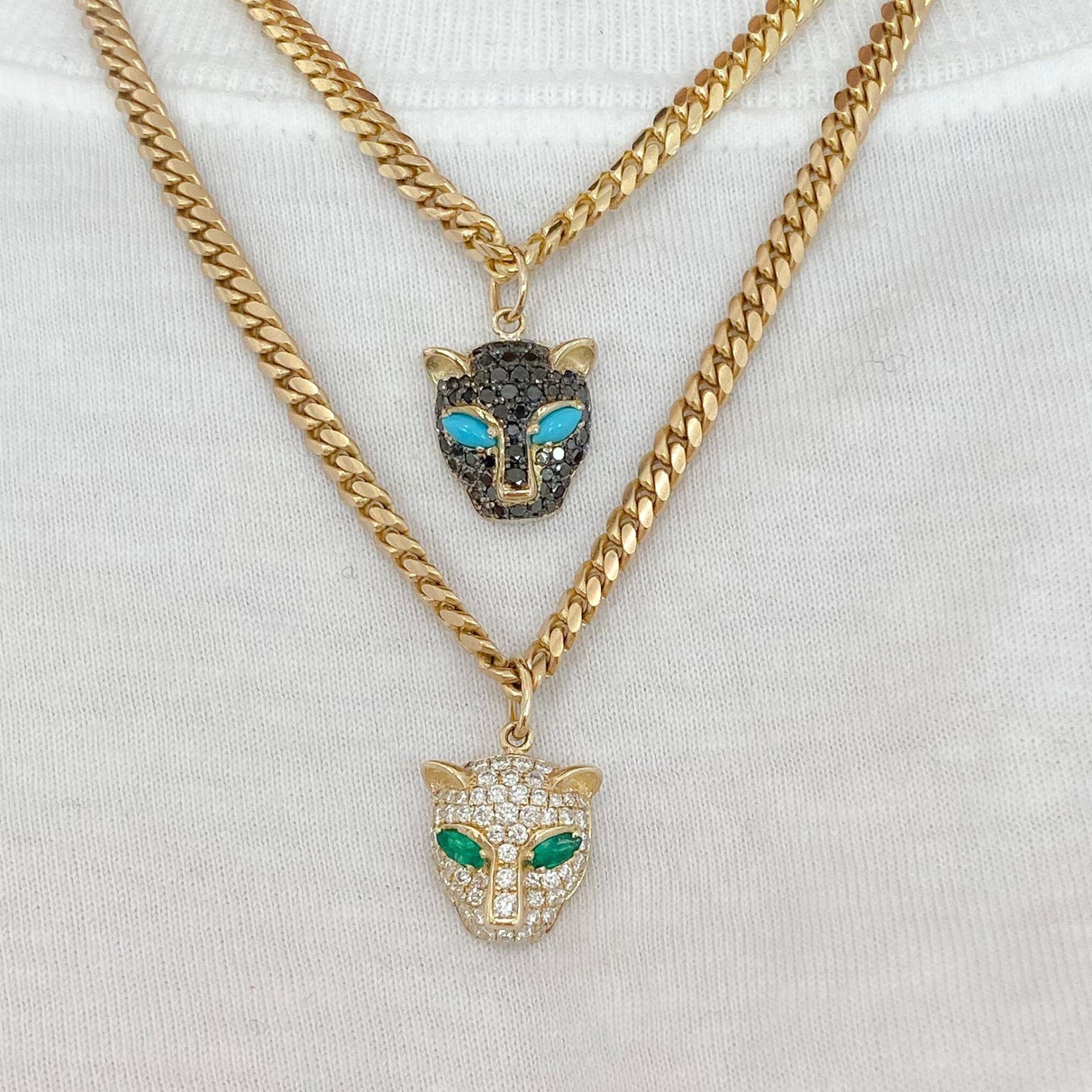 Diamant Panther 14K Solid Gold Charm Anhänger | Real Smaragd Marquise Auge Und Pave Leopard Tiger Katzenanhänger Für Layering Halsketten von NanaBijou