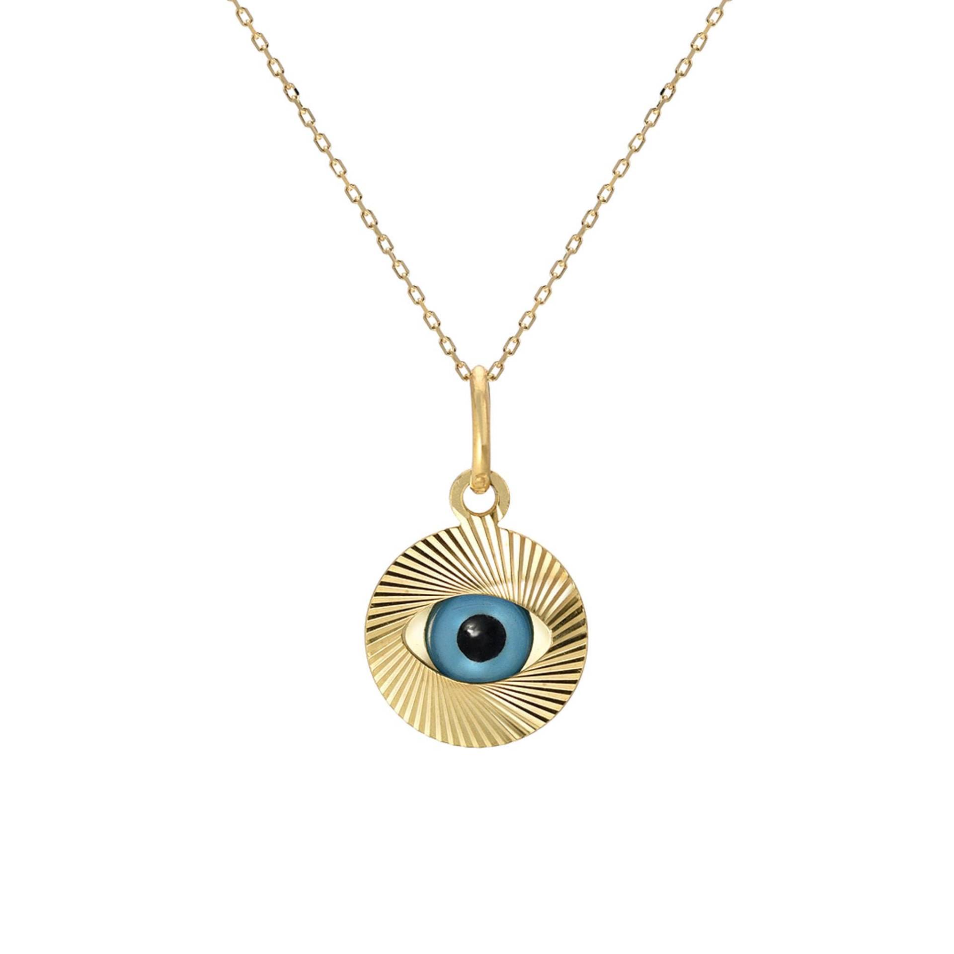 Evil Eye Charm 14K Solid Gold Halskette ~ Limited Edition Detaillierter Schutz | Erhältlich Als Anhänger Allein Ohne Kette von NanaBijou