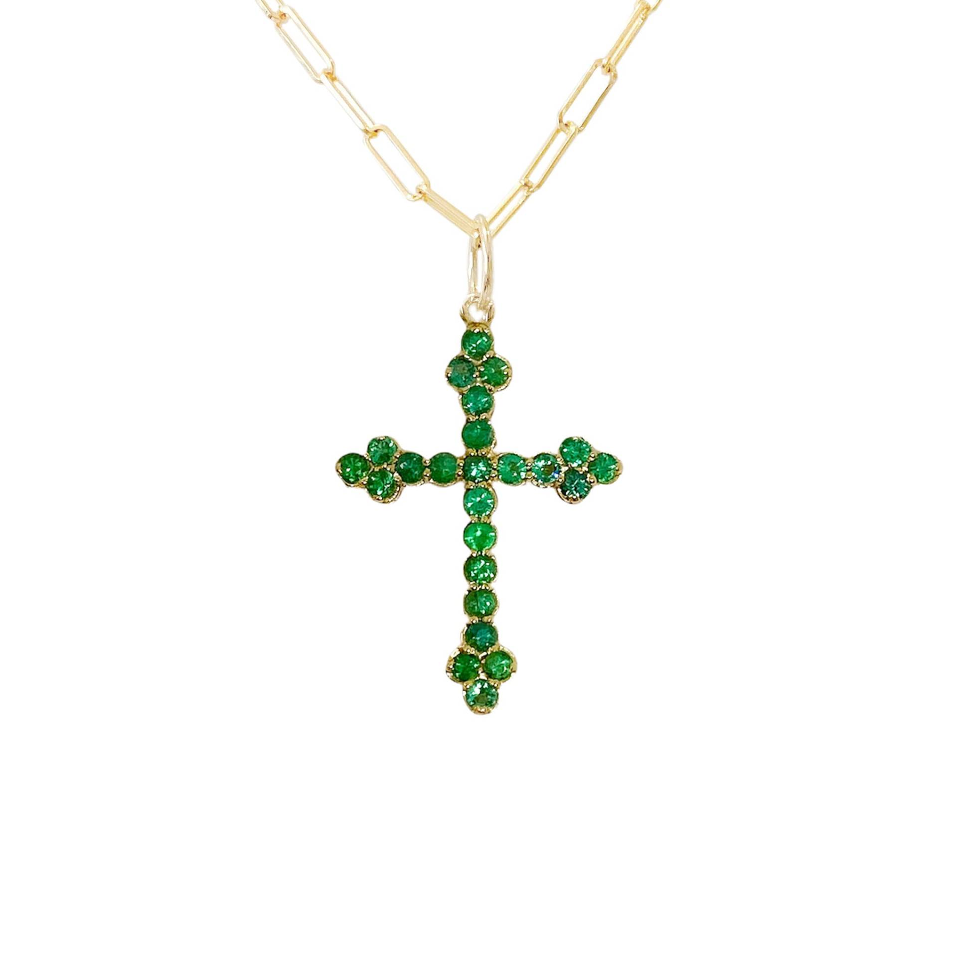 Smaragd-Gothic-Kreuz-Anhänger Aus 14-Karätigem Gold, Kleine Größe | Echtsmaragd-Charms, Dreifaltigkeitskreuz-Anhänger, Als Anhänger Ohne Kette von NanaBijou