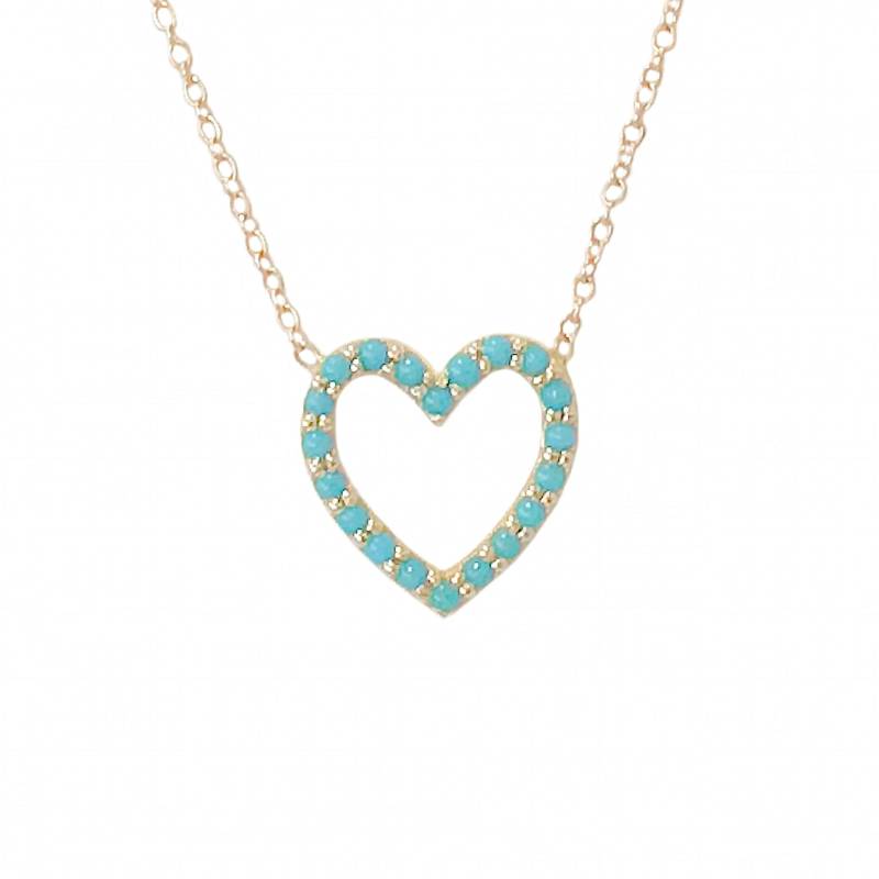 Herzform Türkis 14K Solid Gold Rahmen Halskette, Kleiner Charm Anhänger | Zierlicher Echter Edelstein ~ Auch Als Allein Verfügbar von NanaBijou