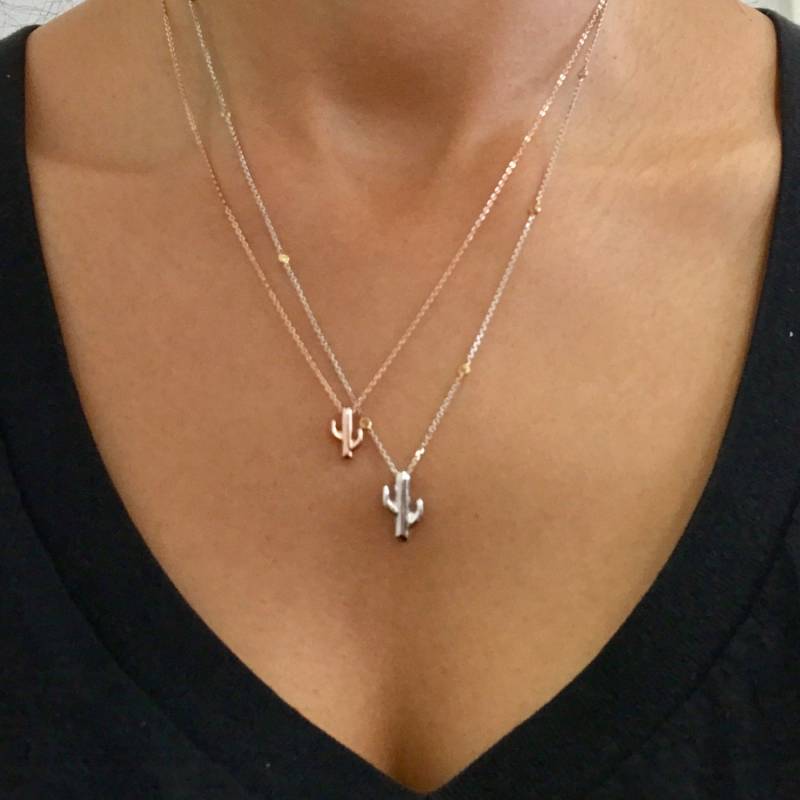 Kaktus 14K Solid Gold Halskette | Einzigartiger Detaillierter Unisex 3D Saguaro Form Charm Anhänger ~ Auch Ohne Kette Erhältlich von NanaBijou