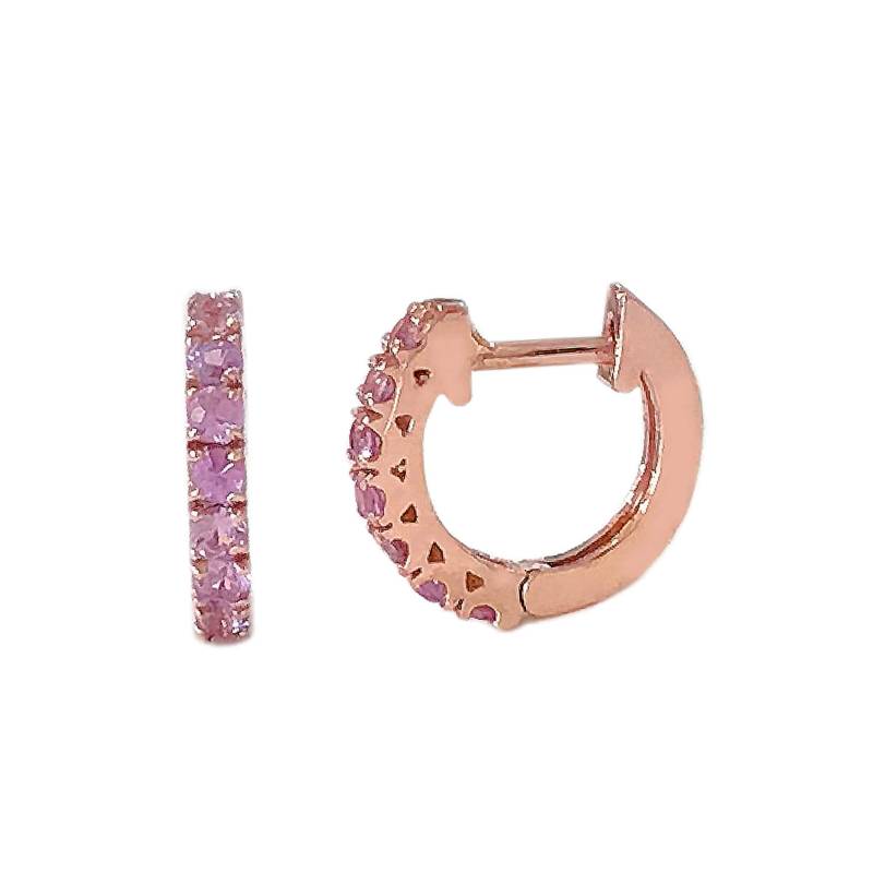 Lila Saphir 14K Gold Huggie Creolen Klappbare Pavé Edelstein Creolen von NanaBijou