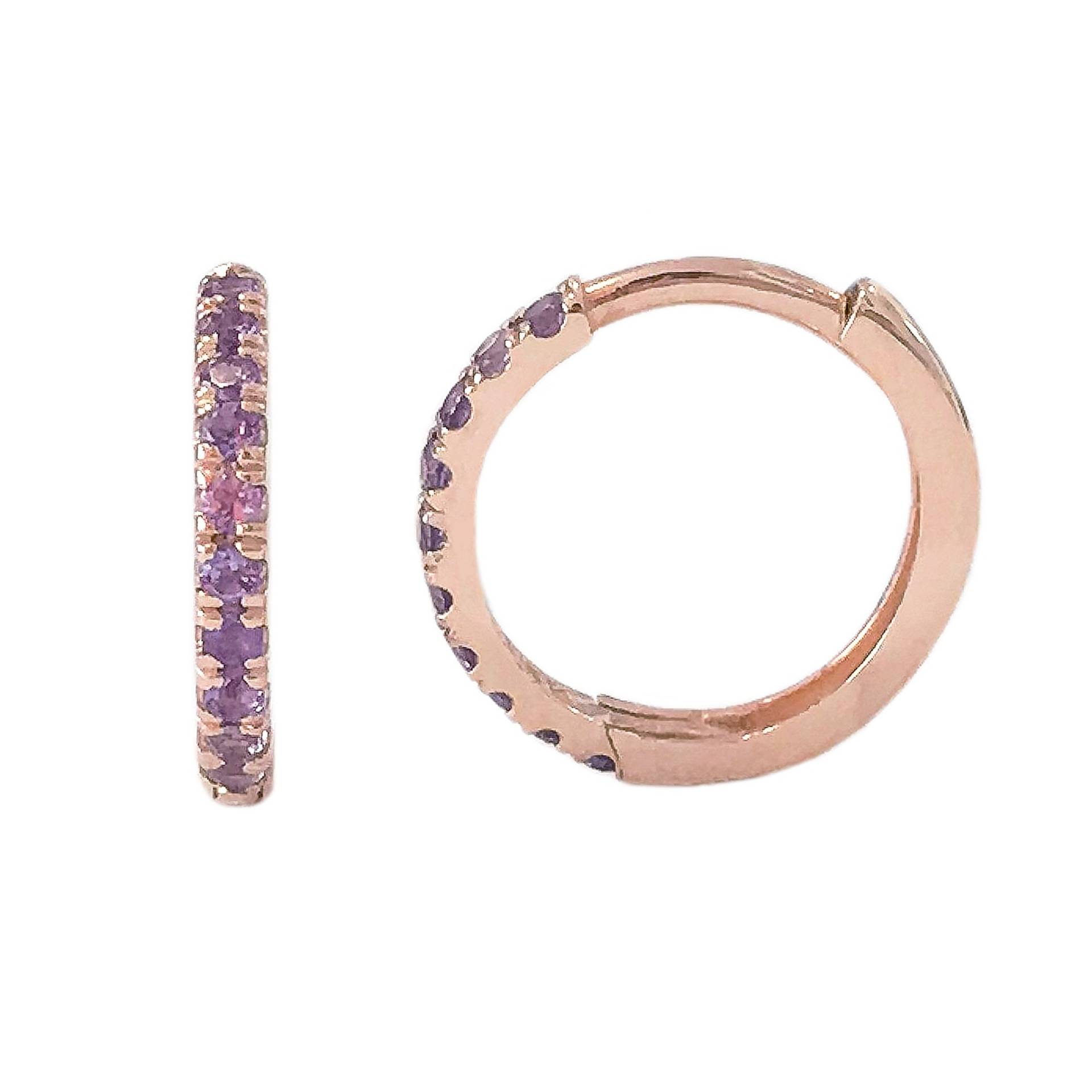 Lila Saphir Huggie 14K Solid Gold Hoop Ohrring, 12 Mm Außen X 9.5 Innendurchmesser ~ Große Größe | Pavé Hinged Earlobe Oder Helix Piercings von NanaBijou