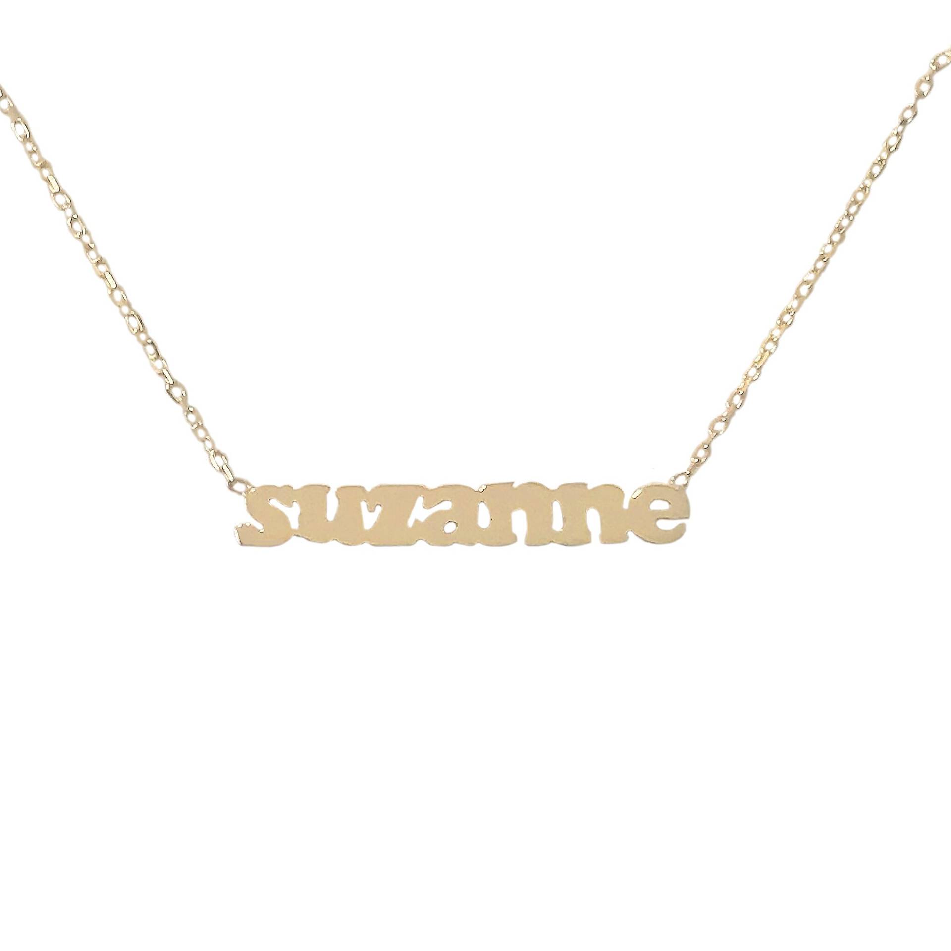 14K Massivgold Mini-Namensschild-Halskette Personalisierter Name Oder Wort-Charm-Anhänger - Erhältlich in Verschiedenen Schriftstilen von NanaBijou