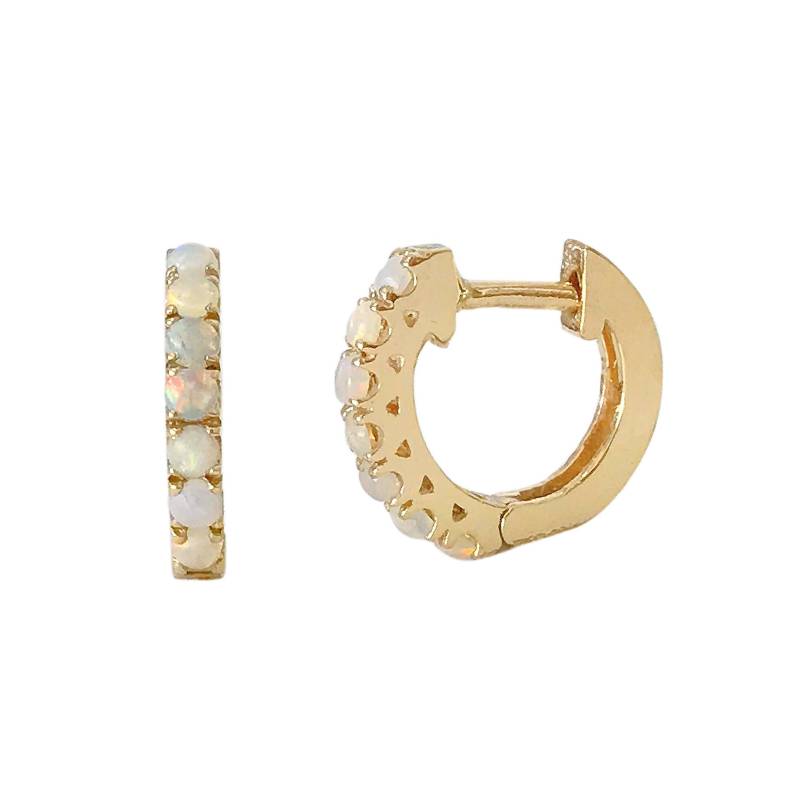 Opal Echter Edelstein Pavé 14K Solid Gold Dicke Huggie Hinged Creolen Pave Ohrringe, 11 Mm Außen X 7 Innendurchmesser | Einzelne Oder Paar Creolen von NanaBijou