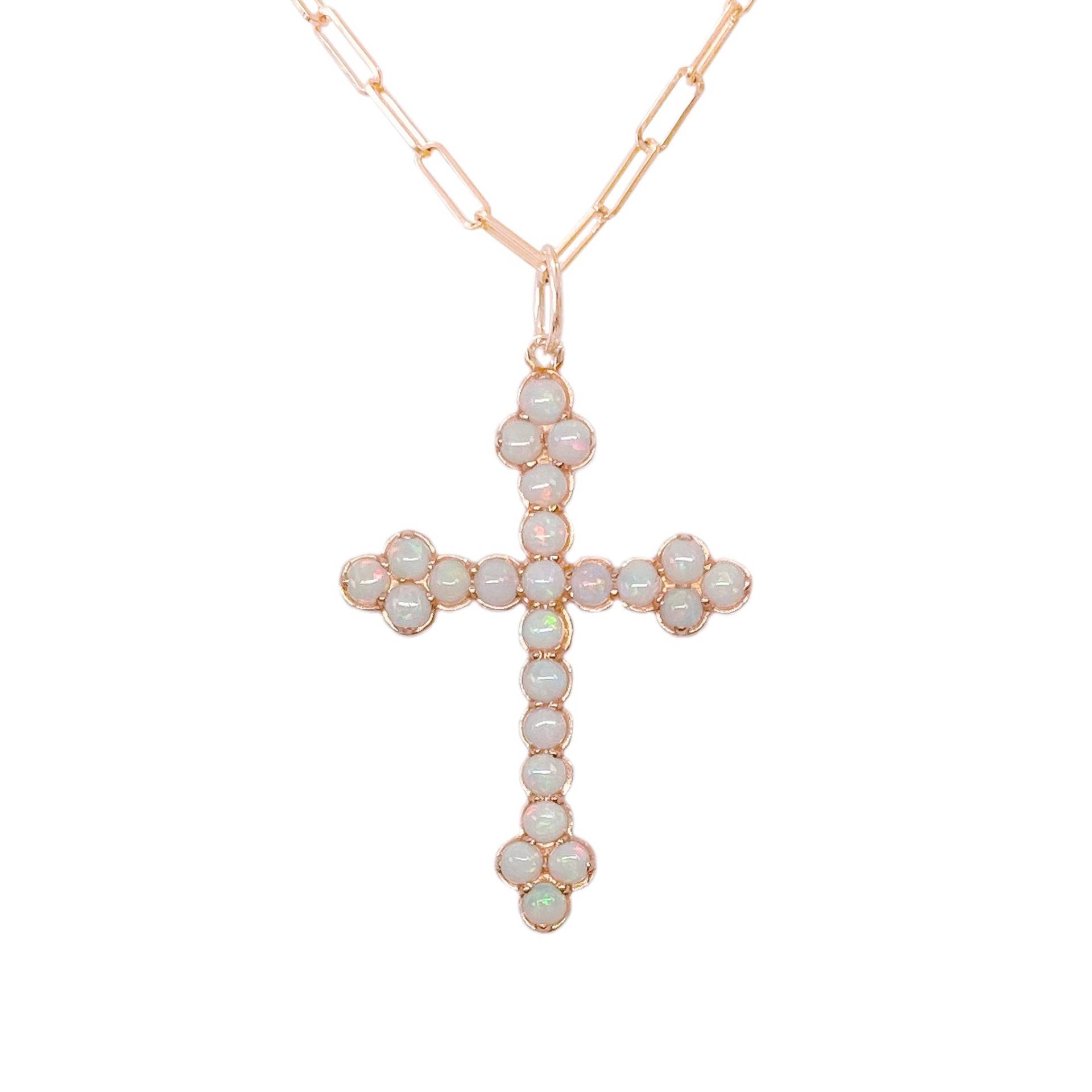 Opal Kreuz 14K Massivgold Charm-Halskette, Große Größe | Echter Edelstein Gothic Trinität Anhänger, Auch Als Charm Ohne Kette Erhältlich von NanaBijou