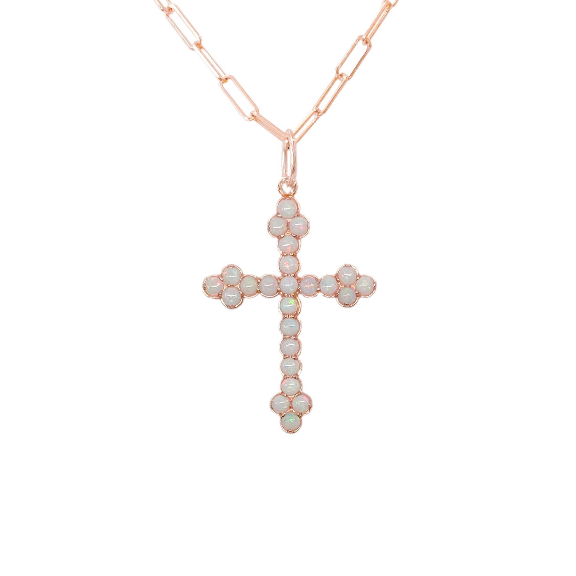 Opal-Kreuz-Charm-Halskette Aus 14-Karätigem Massivgold, Große Größe | Echter Opal-Edelstein-Gothic-Trinity-Kreuz-Anhänger, Erhältlich Als Charm von NanaBijou