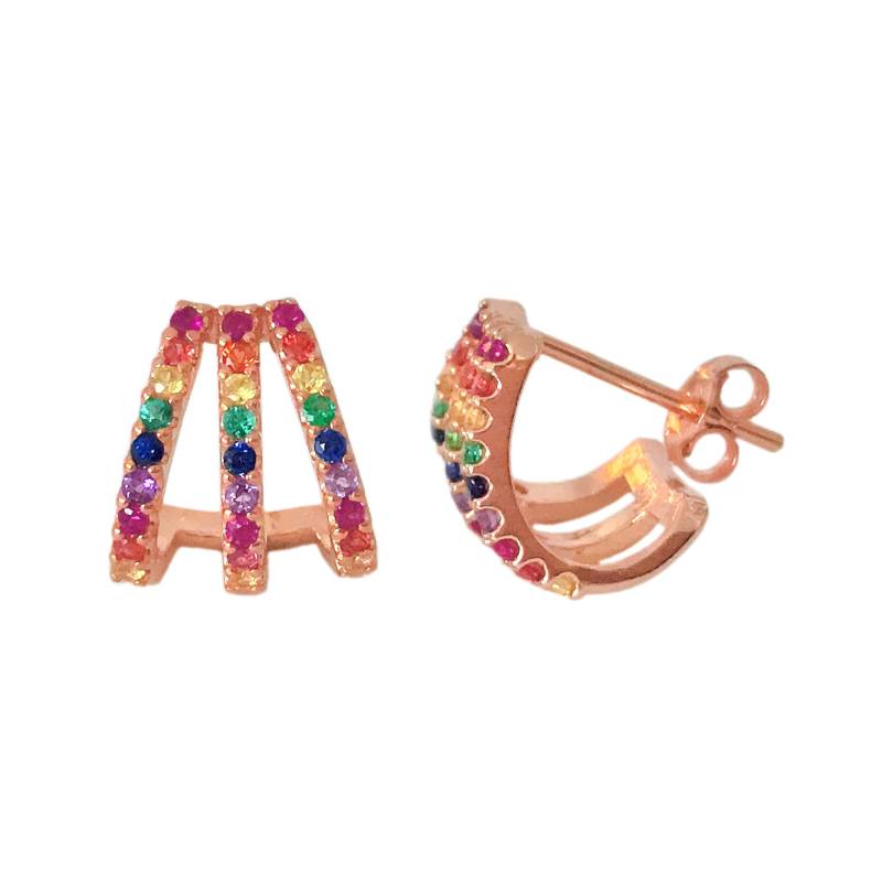Regenbogen 3-Reihige Hoop 14K Solid Gold Bolzen-Ohrring Manschette | Echte Natürlich Farbige Saphir Edelsteine Pavé Ohrringe ~ Einzeln Oder Paar von NanaBijou